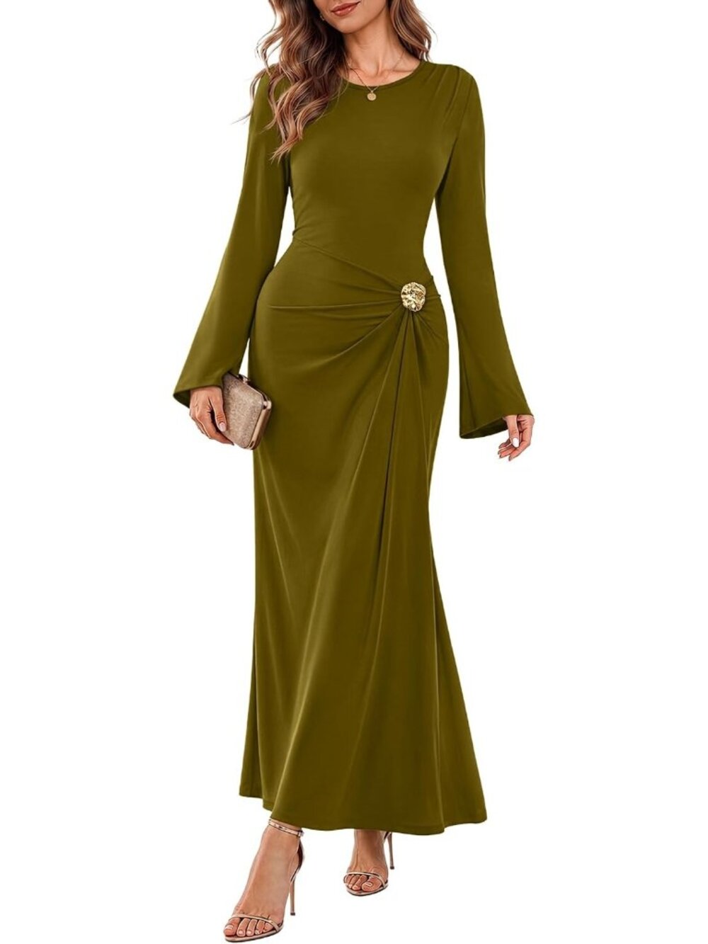 Women's Green Fashion Bodycon Long Sleeve Cocktail Outfits Guest Maxi Dresses